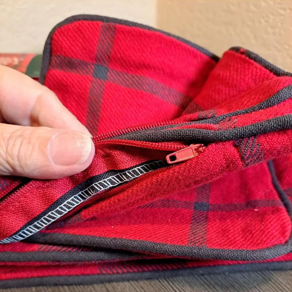 Holiday Pillow Covers Pair 18 Inch Christmas Red Black Plaid Joy Zipper NWT